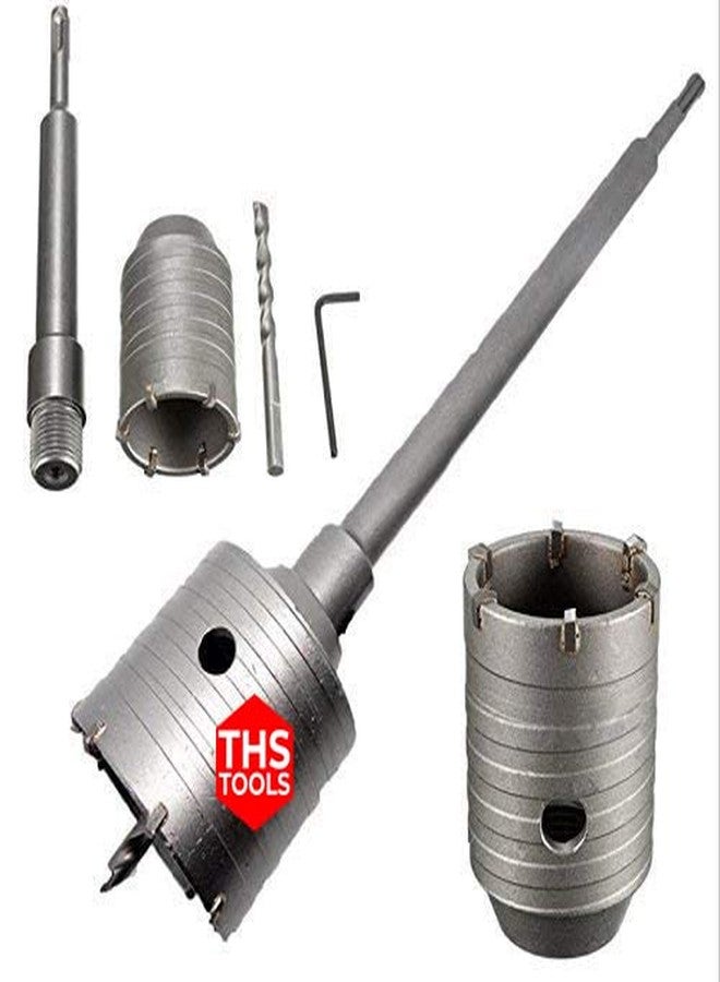 THS-053 65 mm Concrete Wall Drill Bit Hole Saw Cutter And 300 mm Connecting Rod with Wrench for Brick Cement Stone, Grey